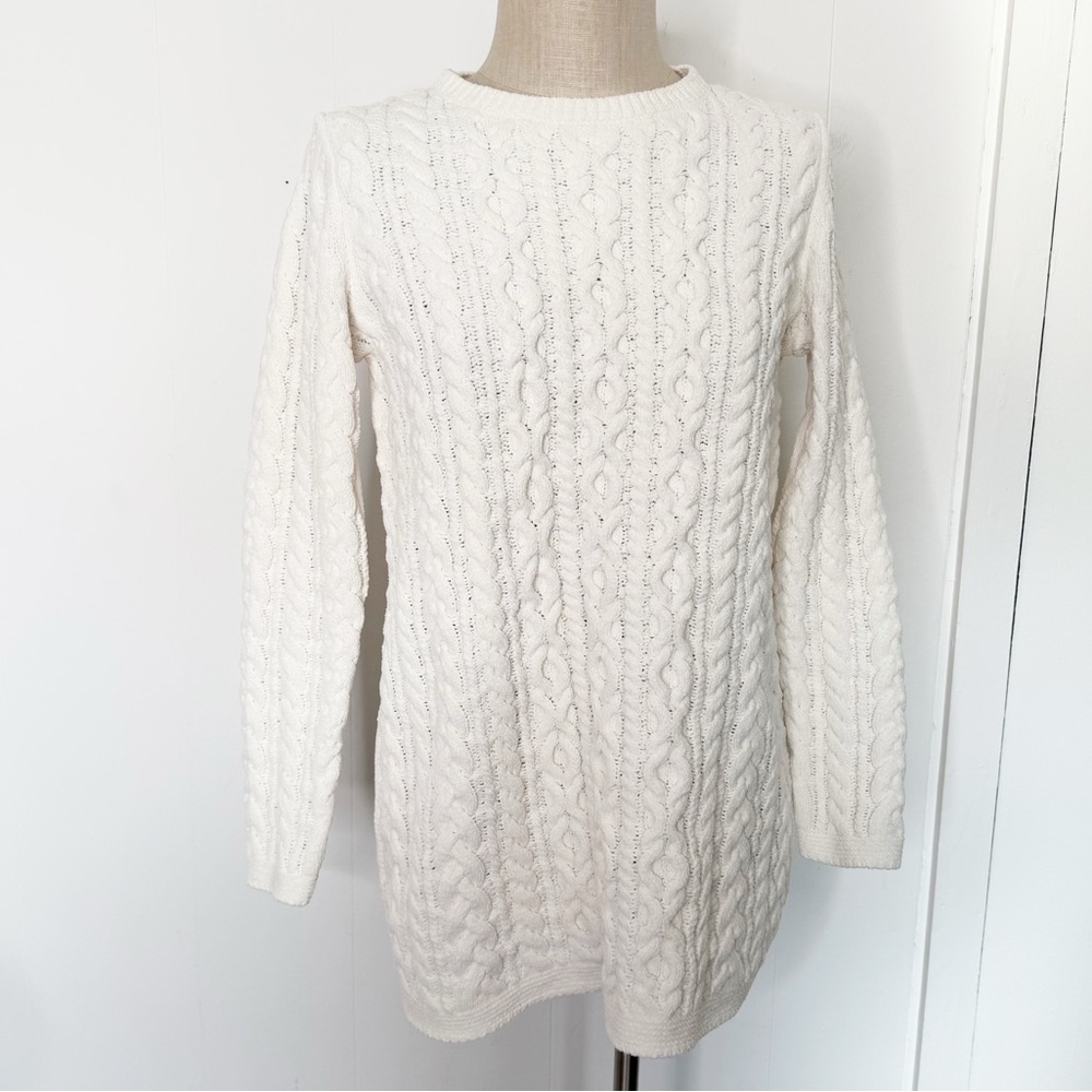 J Jill‎ Chenille White Cable Knit Sweater Crewneck Size Small